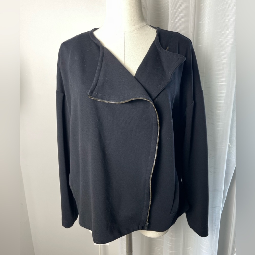 Eileen Fisher Drape Collar Long Sleeve Asymmetric Zip Short Moto Jacket Medium - Picture 1 of 10